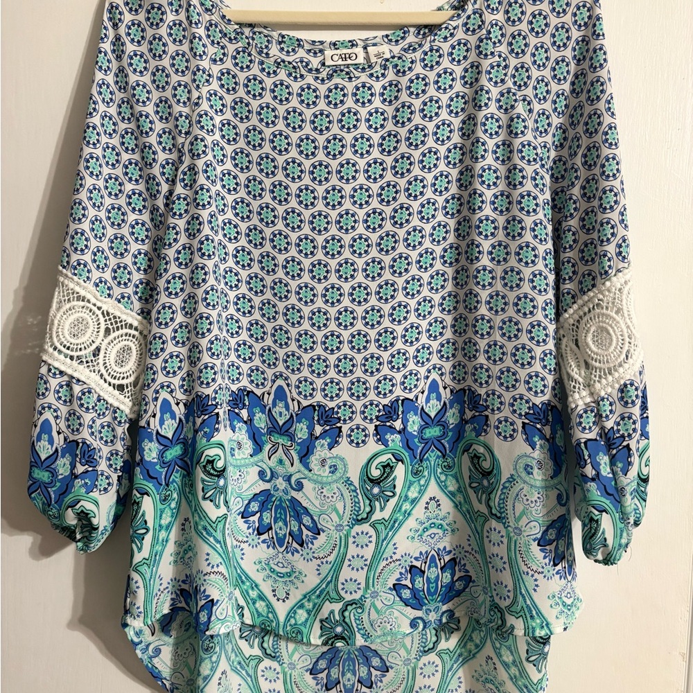 Cato Floral Blue and White Blouse